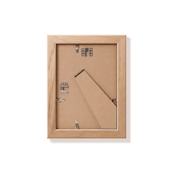 Back of natural oak 5x7 in frame with hanging hardware