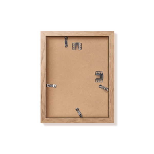Back of natural oak 8.5x11 in frame with hanging hardware