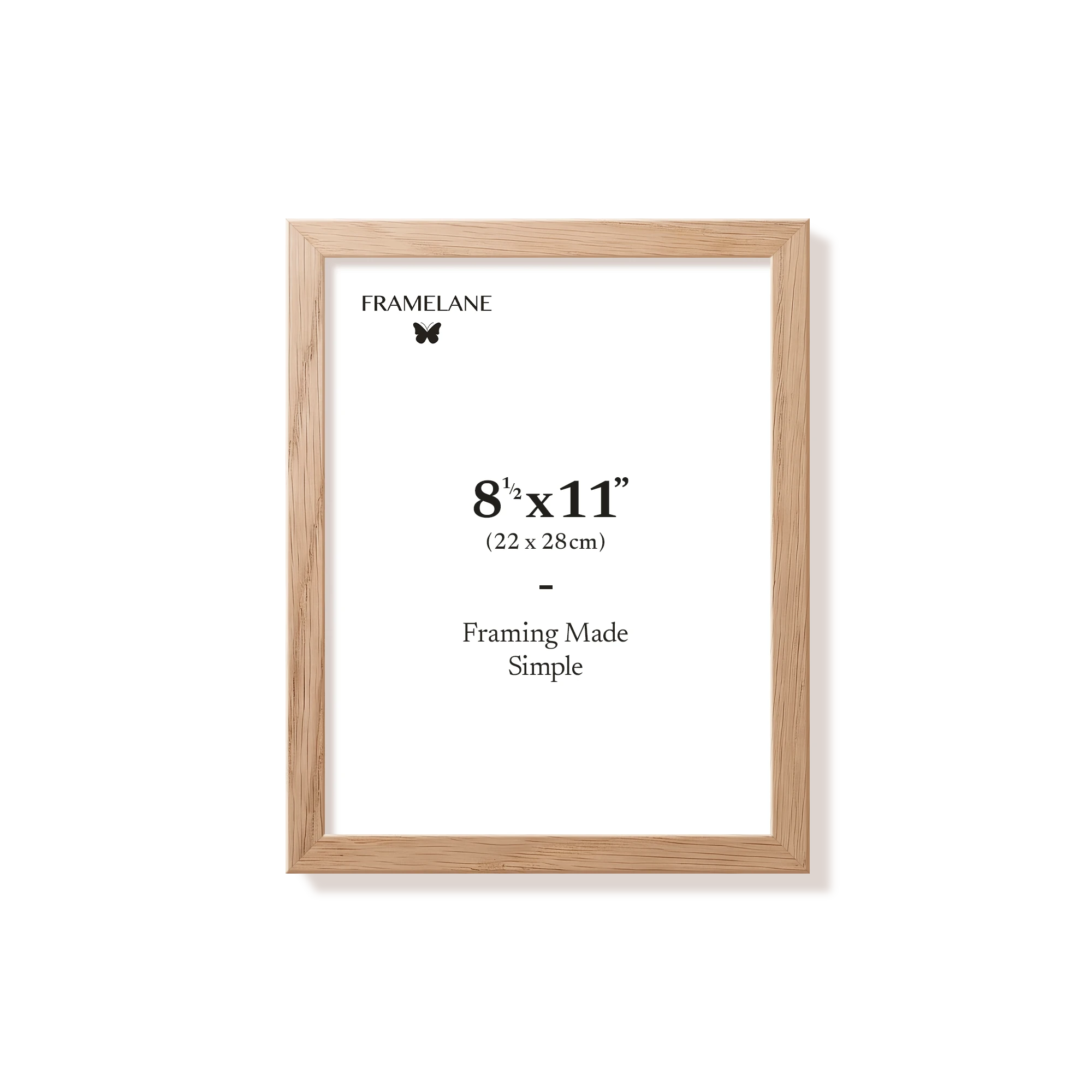 Natural oak picture frame 8.5x11 in, front view
