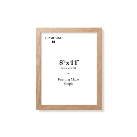 Natural oak picture frame 8.5x11 in, front view