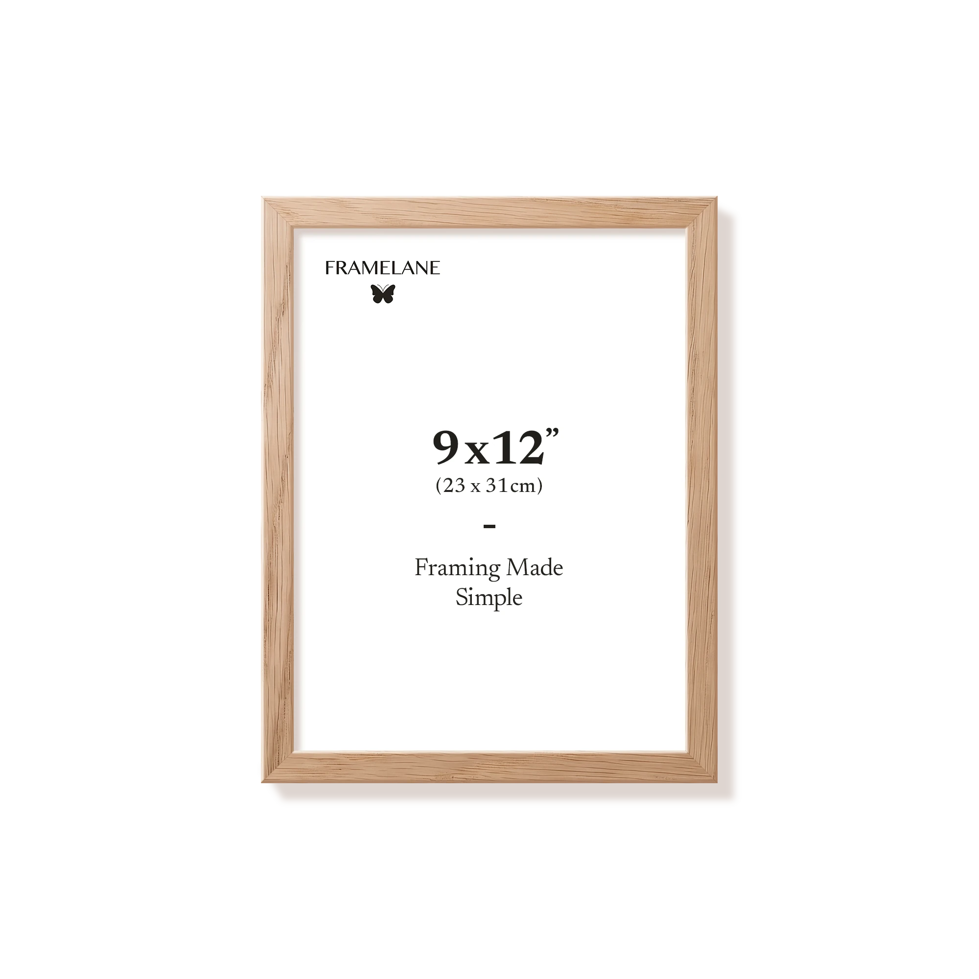 Natural oak picture frame 9x12 in, front view