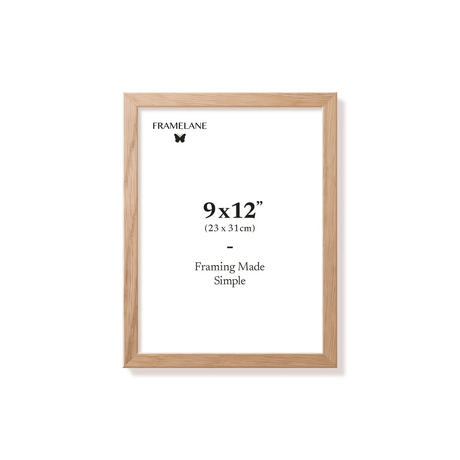 Natural oak picture frame 9x12 in, front view