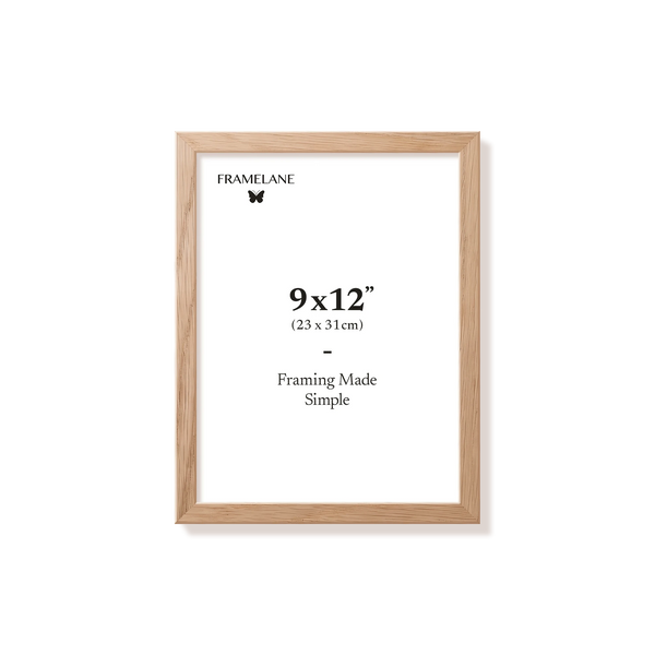 Natural oak picture frame 9x12 in, front view