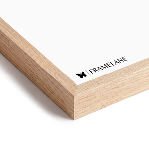 Natural oak frame corner detail showing solid wood grain