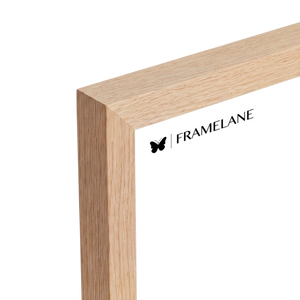 Natural oak frame corner detail showing solid wood grain