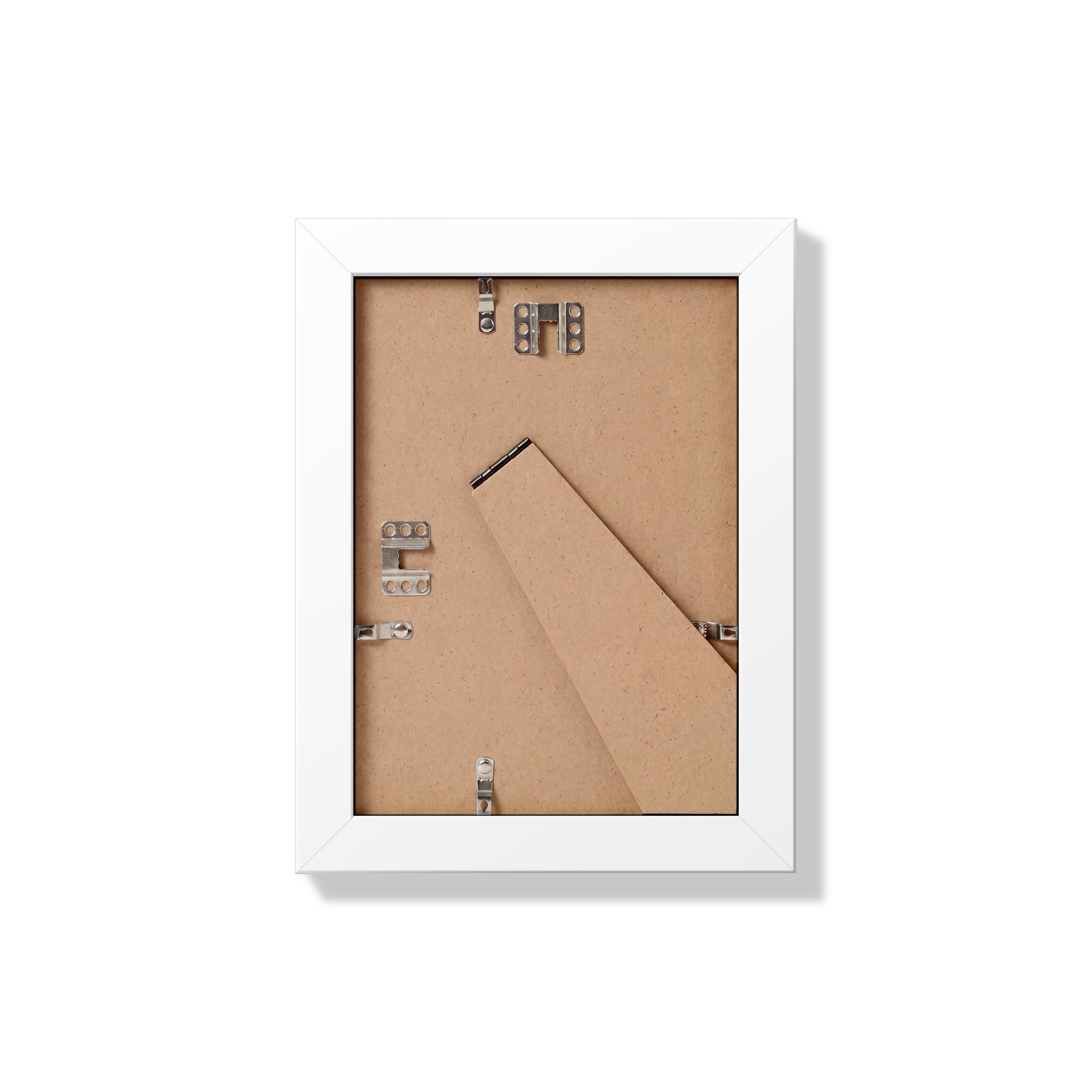 Back of white 5x7 in frame with hanging hardware