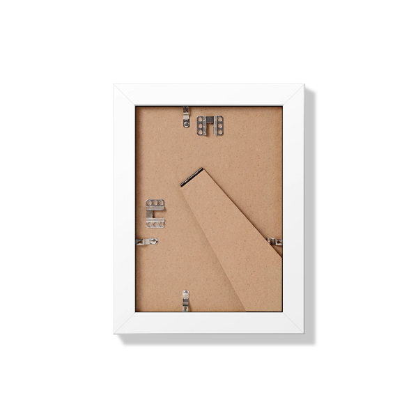 Back of white 5x7 in frame with hanging hardware