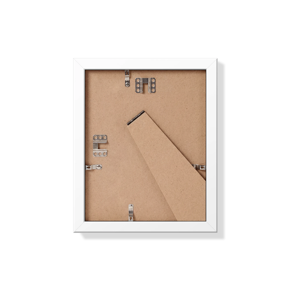 Back of white 8x10 in frame with hanging hardware