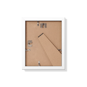 Back of white 8x10 in frame with hanging hardware