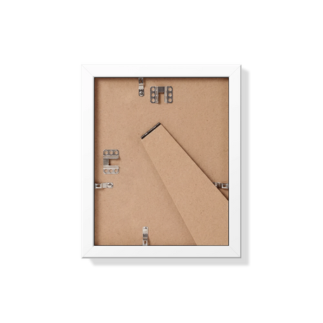 Back of white 8x10 in frame with hanging hardware