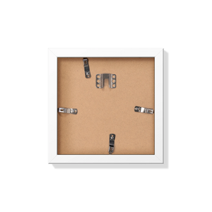 Back of white 8x8 in frame with hanging hardware