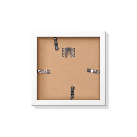 Back of white 8x8 in frame with hanging hardware