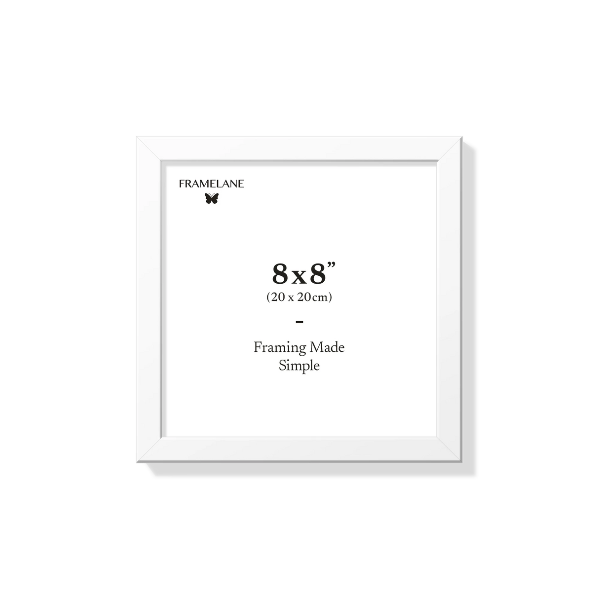 White picture frame 8x8 in, front view