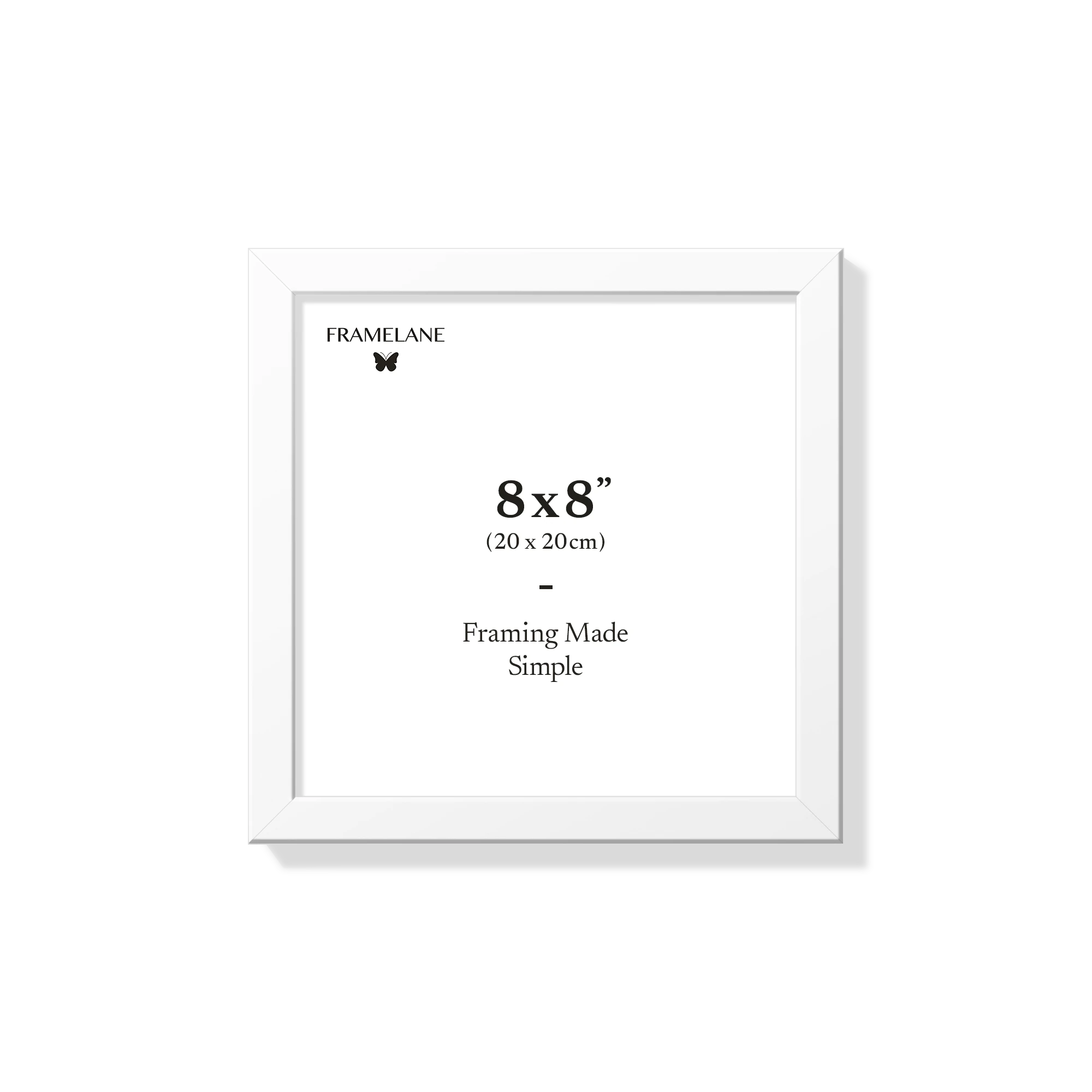 White picture frame 8x8 in, front view