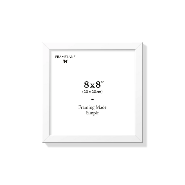 White picture frame 8x8 in, front view