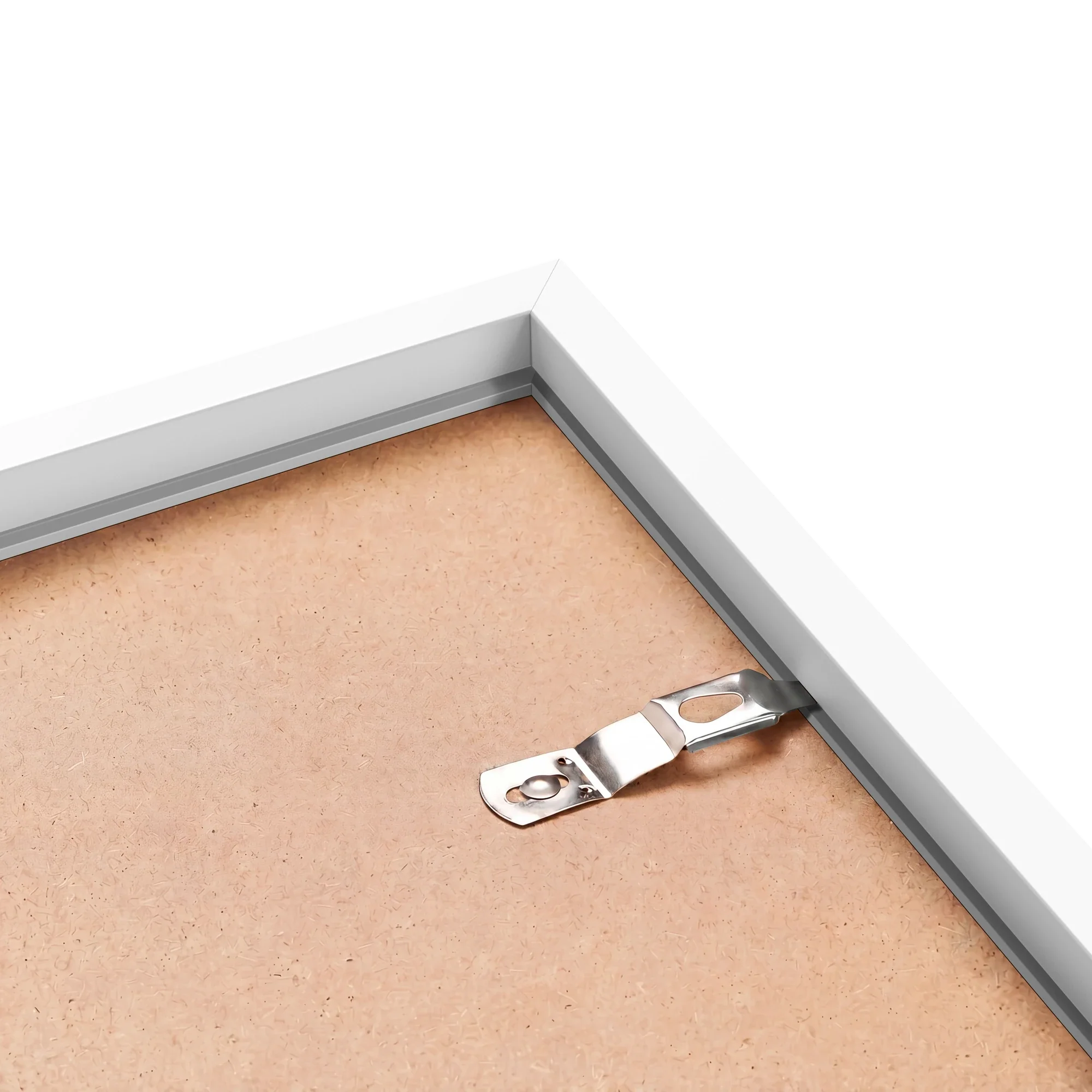 White frame back corner showing hardware