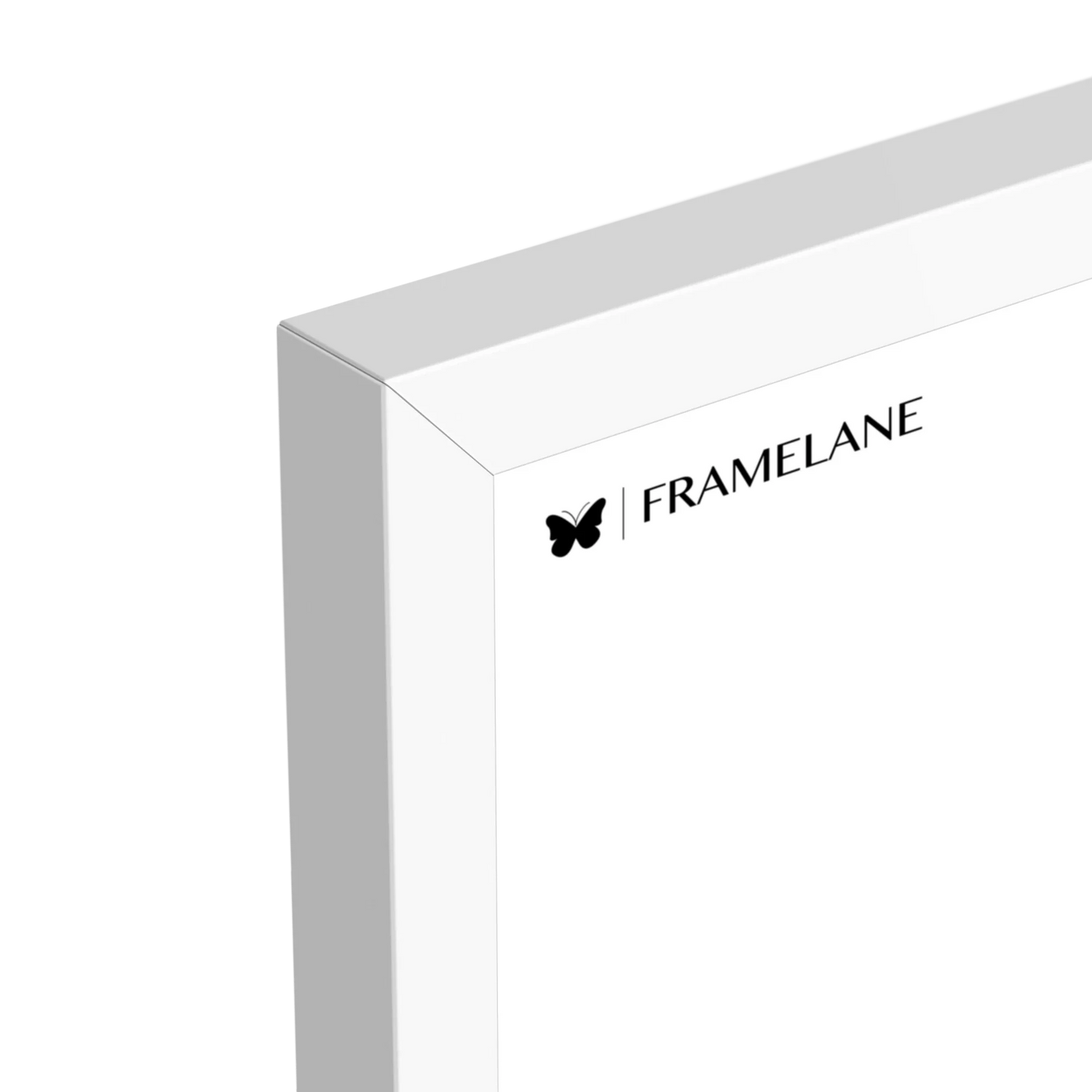 White frame corner detail showing painted solid wood finish