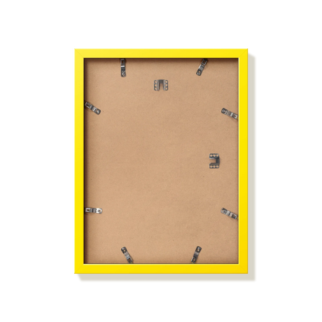 Back of yellow 12x16 in picture frame showing the hangers