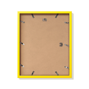 Back of yellow 16x20 in picture frame showing the hangers