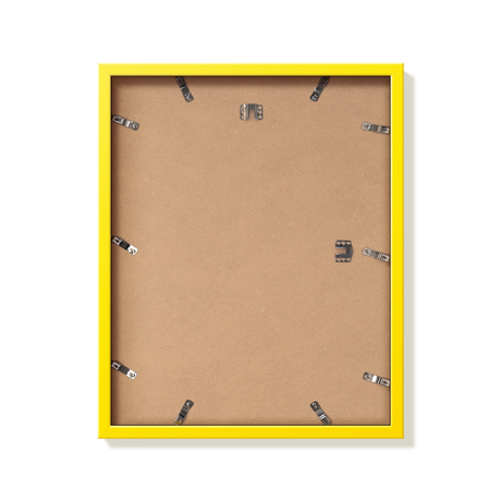 Back of yellow 16x20 in picture frame showing the hangers